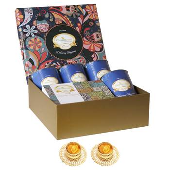 Ghasitaram big hamper box of 4 dryfruit cans and mewa bites 2