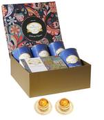 Ghasitaram big hamper box of 4 cans and mewa bites and 2 t-lights