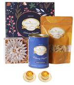 Ghasitaram hamper box small with kaju katli and 2 t-lights