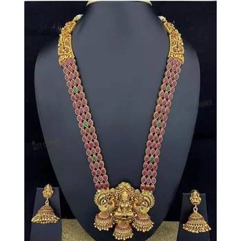 South indian gold plated matt finish temple Necklace :: jewellery set with earrings 1
