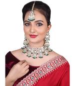 Indian bollywood gold plated kundan studded and beaded jewellery set