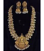 South indian gold plated matt finish temple necklace jewellery set with earrings