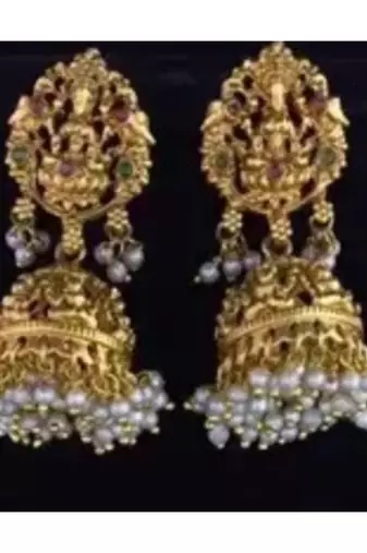 South indian gold plated matt finish temple Necklace :: jewellery set with earrings