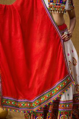 Red Cotton Embroidered Garba Special Dupatta 3
