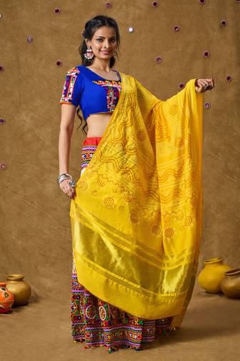 Yellow Silk Bandhej Printed Garba Special Dupatta