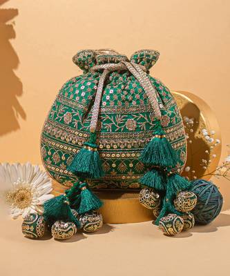 Resham green potli 1