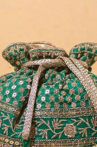 Resham green potli