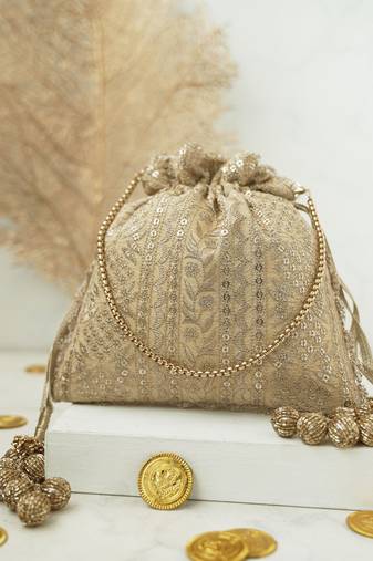 Mirai embroidered potli - gold