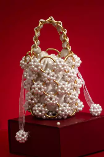 Leila pearl gold ring bucket bag