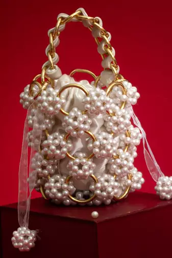 Leila pearl gold ring bucket bag