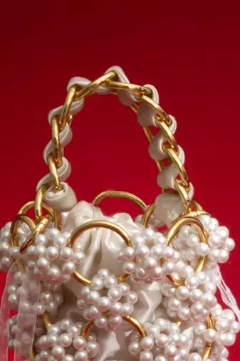 Leila pearl gold ring bucket bag