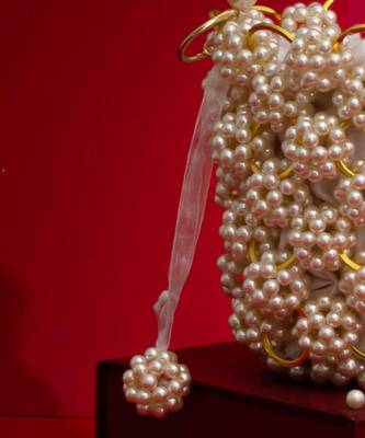 Leila off-white pearl ring bucket bag 3