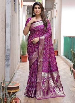  Dola Silk Block Print Bandhej Print Saree 1