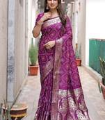  Dola Silk Block Print Bandhej Print Saree