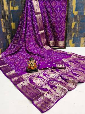  Dola Silk Block Print Bandhej Print Saree 3