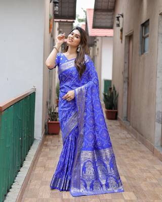  Dola Silk Block Print Bandhej Print Saree 2