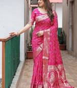  Dola Silk Block Print Bandhej Print Saree