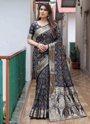  Dola Silk Block Print Bandhej Print Saree 1