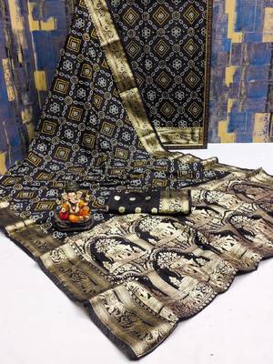  Dola Silk Block Print Bandhej Print Saree 3