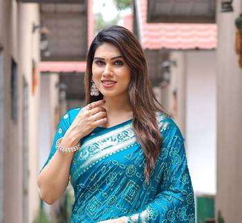  Dola Silk Block Print Bandhej Print Saree 2