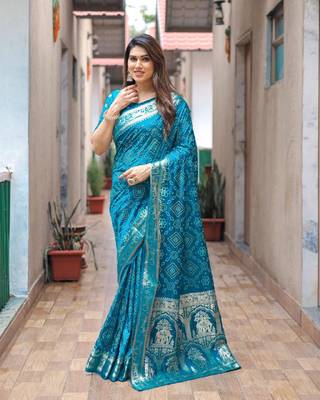  Dola Silk Block Print Bandhej Print Saree 3