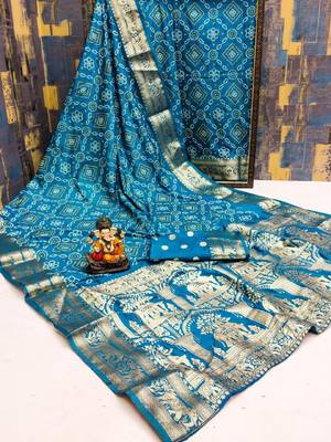  Dola Silk Block Print Bandhej Print Saree 1