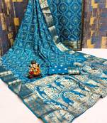  Dola Silk Block Print Bandhej Print Saree