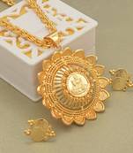 Gold plated lotus lakshmi pendant with matching earrings