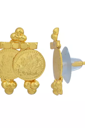 Gold plated lotus lakshmi pendant with matching earrings