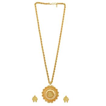 Gold plated lotus lakshmi pendant with matching earrings 3