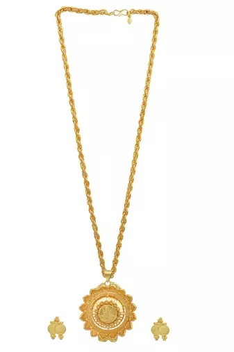 Gold plated lotus lakshmi pendant with matching earrings