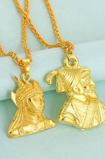 Brass gold plated shivaji & maharana pratap india hero kings chain pendant fashion combo jewellery