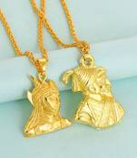 Brass gold plated shivaji & maharana pratap india hero kings chain pendant fashion combo jewellery