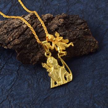 Brass micron 1 gram gold forming golden shri ram with hanuman pendant necklace 1
