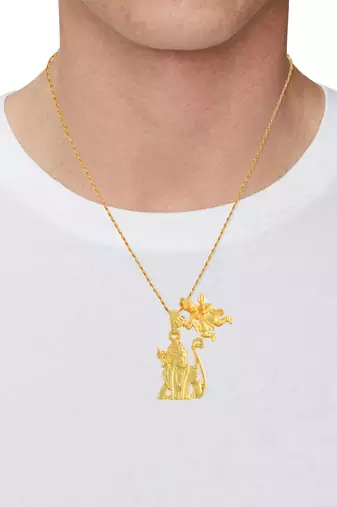 Brass micron 1 gram gold forming golden shri ram with hanuman pendant necklace