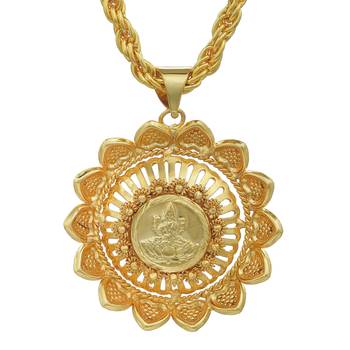 Gold plated lakshmi on lotus, lakshmi chain pendant ethnic traditional necklace for women 1