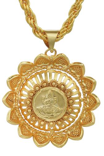 Gold plated lakshmi on lotus, lakshmi chain pendant ethnic traditional necklace for women
