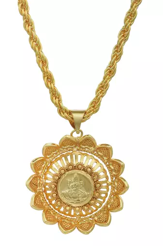 Gold plated lakshmi on lotus, lakshmi chain pendant ethnic traditional necklace for women