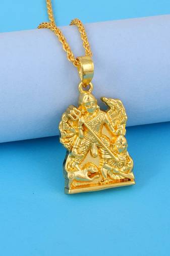 Gold-Plated Brass Pendant Necklace With Intricate Carved Design