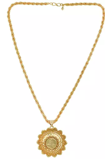Gold plated lakshmi on lotus, lakshmi chain pendant ethnic traditional necklace for women