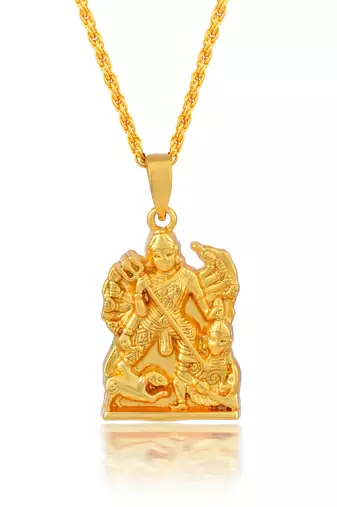 Gold-Plated Brass Pendant Necklace With Intricate Carved Design