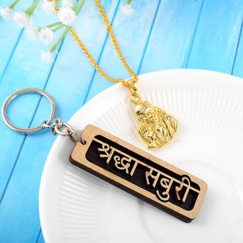Brass gold plated, shirdi sai baba chain pendant & keyring combo accessory hindu combo jewellery 1