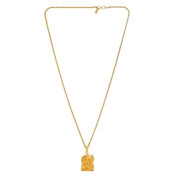 Gold-Plated Brass Pendant Necklace With Intricate Carved Design 3