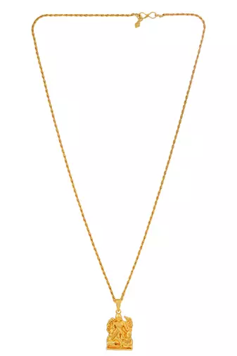 Gold-Plated Brass Pendant Necklace With Intricate Carved Design