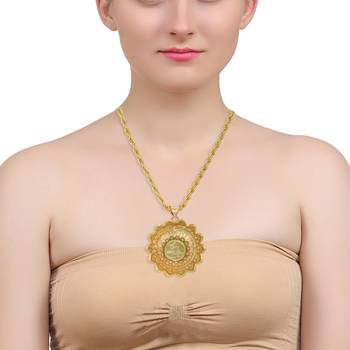 Gold plated lakshmi on lotus, lakshmi chain pendant ethnic traditional necklace for women 4