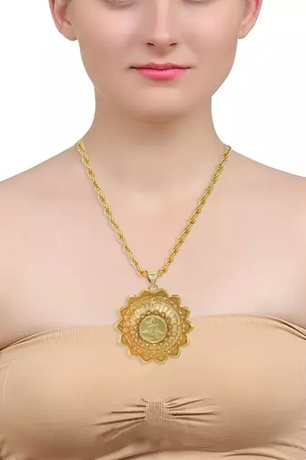 Gold plated lakshmi on lotus, lakshmi chain pendant ethnic traditional necklace for women