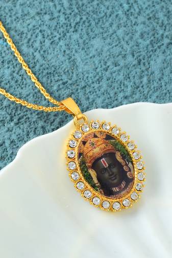 Brass gold plated cz ayodhya ram lalla picture photo pictoral pendant  men women