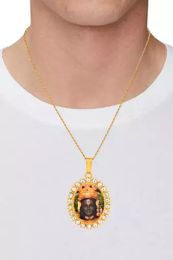 Brass gold plated cz ayodhya ram lalla picture photo pictoral pendant  men women