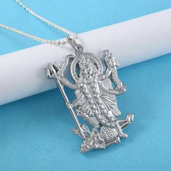 Pure brass silverplated big and heavy maa kaali chain pendant goddess for men women   1