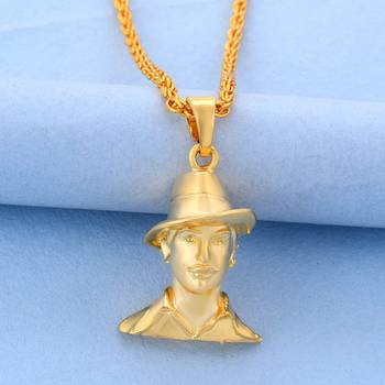 Pure brass goldplated shaheed bhagat singh 3d chain pendant men women   1